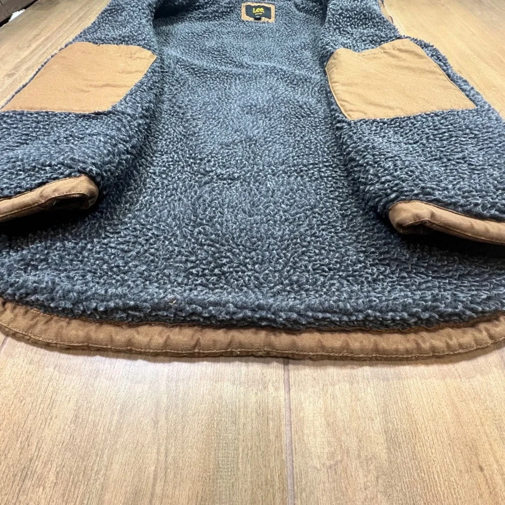 Lee‎ Mens Brown Cotton Canvas Sherpa Lined Workwear Vest XL Full Zip Pockets